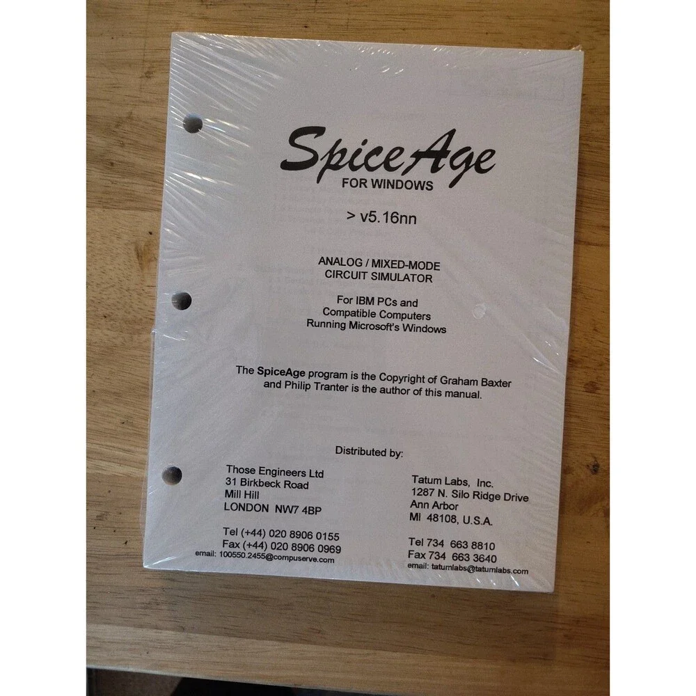 Vintage Spice Age Non-Linear Circuit Simulator For Windows Tatum Labs